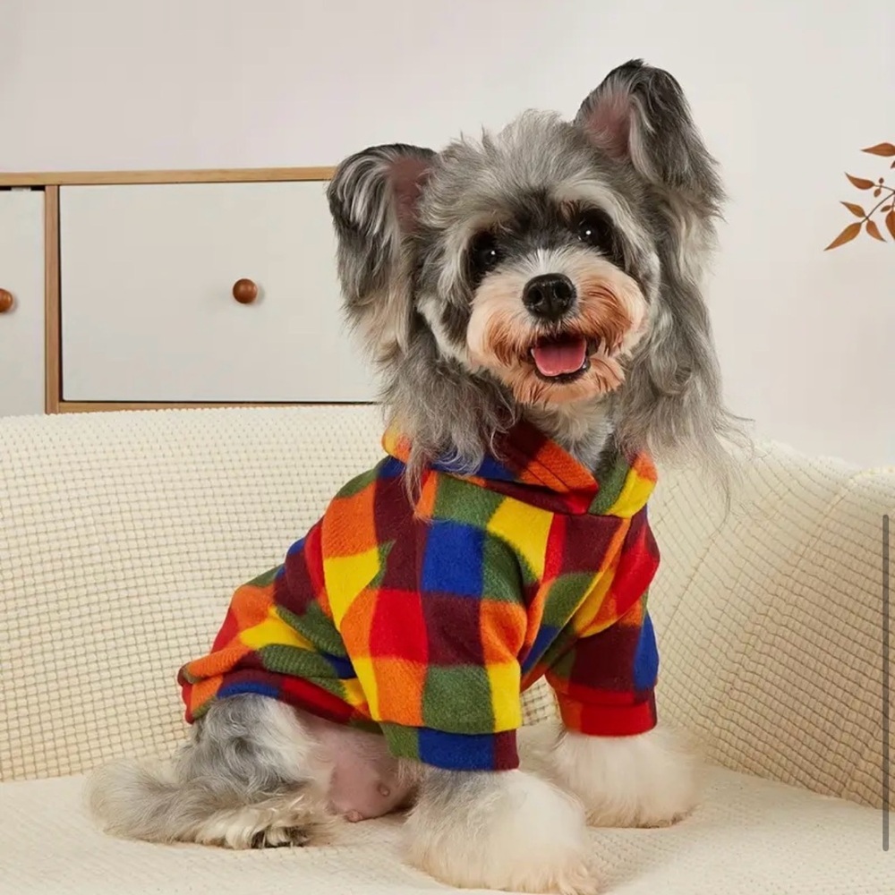 Colorful Rainbow Plaid Dog Fleece Hoodie Sweater Sweatshirt
